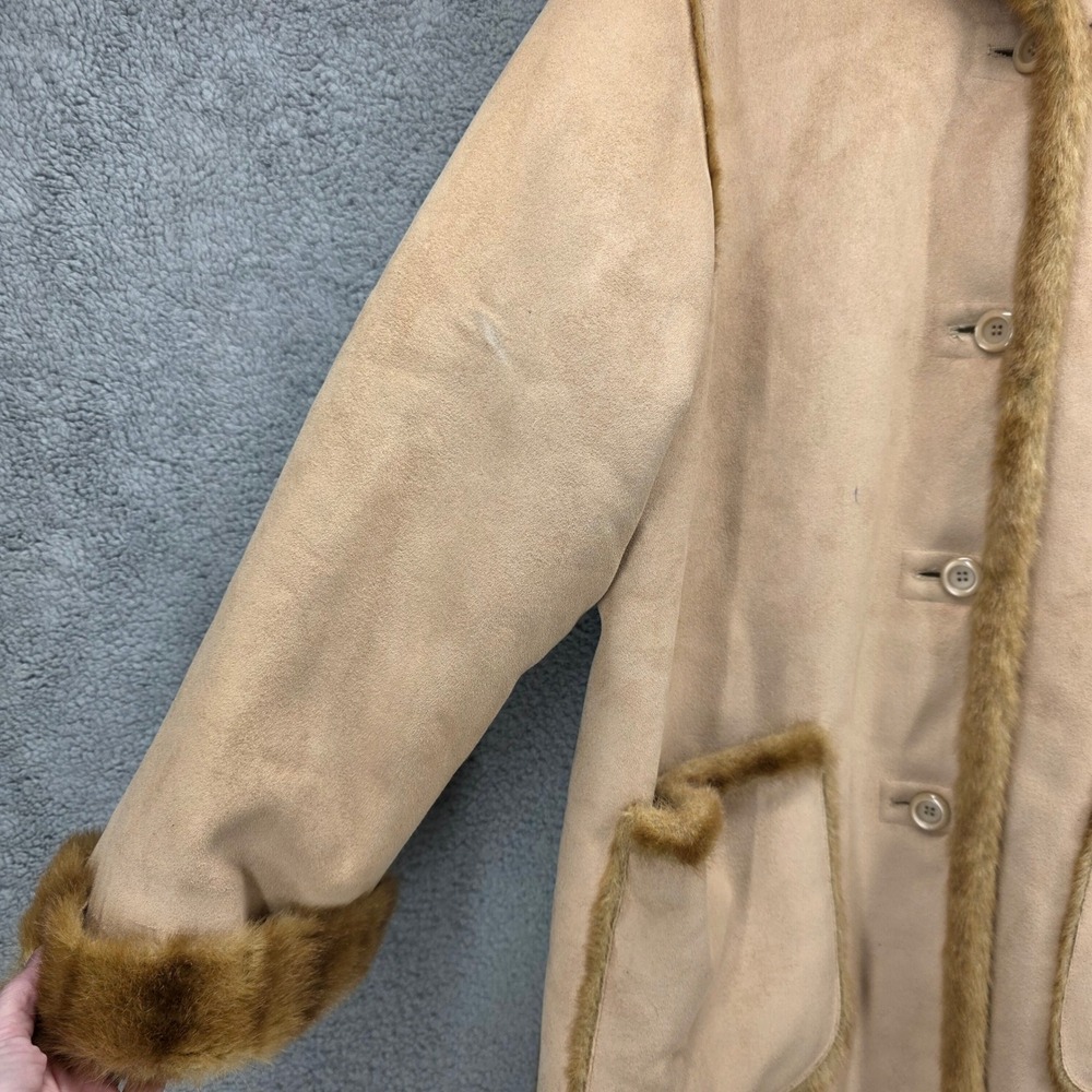 Jones New York Reversible Faux Fur‎ Suede Hooded Coat Tan Brown Plus 2X - Picture 14 of 16